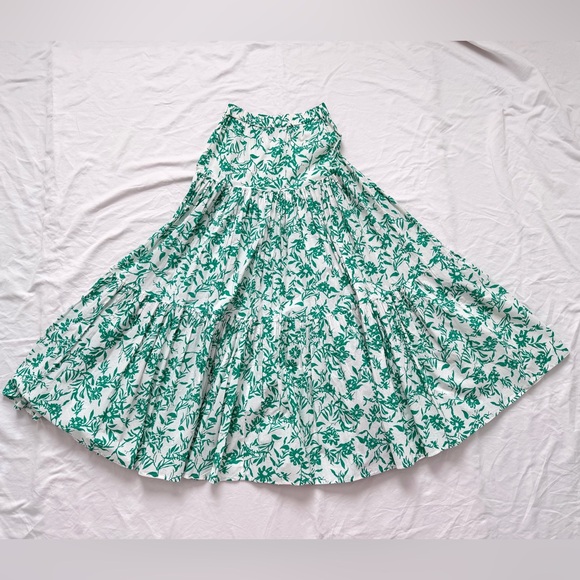 Hello Molly Runaway Ayla Tiered Tropical White Green Maxi Skirt | Size Small - Picture 6 of 17